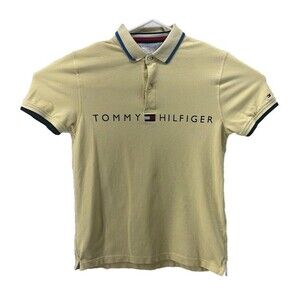 Tommy Hilfiger Yellow Short Sleeve Spell Out Slim Fit Polo Shirt Size Medium